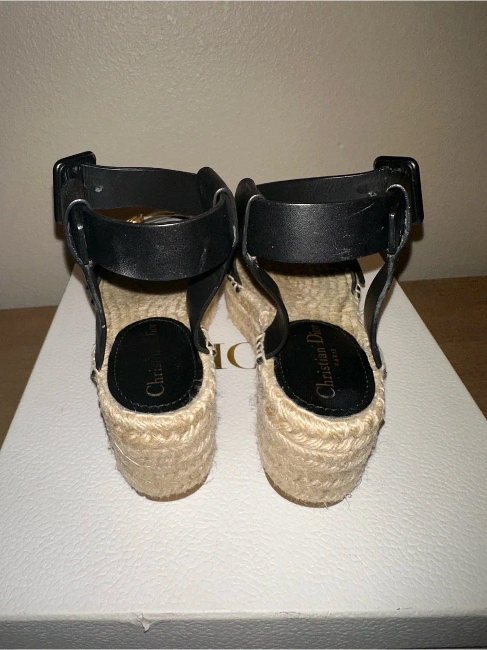 D-Dior Black Calfskin Espadrille Platform Sandals
